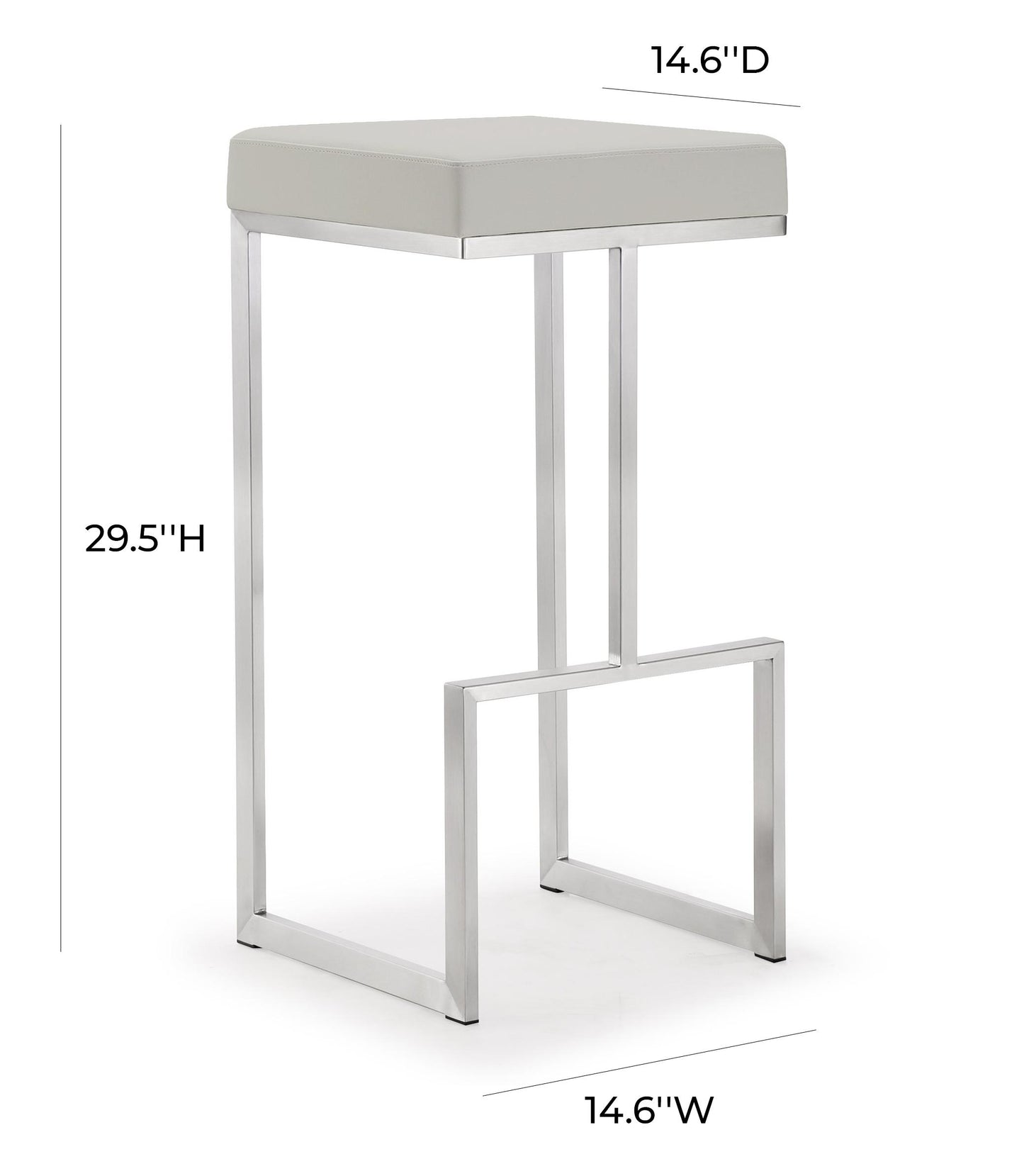 Tov Furniture Ferrara Light Grey Stainless Steel Barstool Set of 2