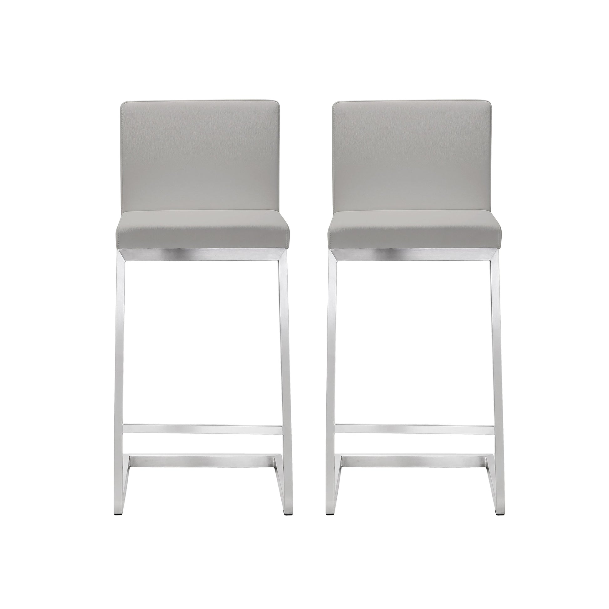 Tov Furniture Parma Light Grey Stainless Steel Counter Stool Set of 2
