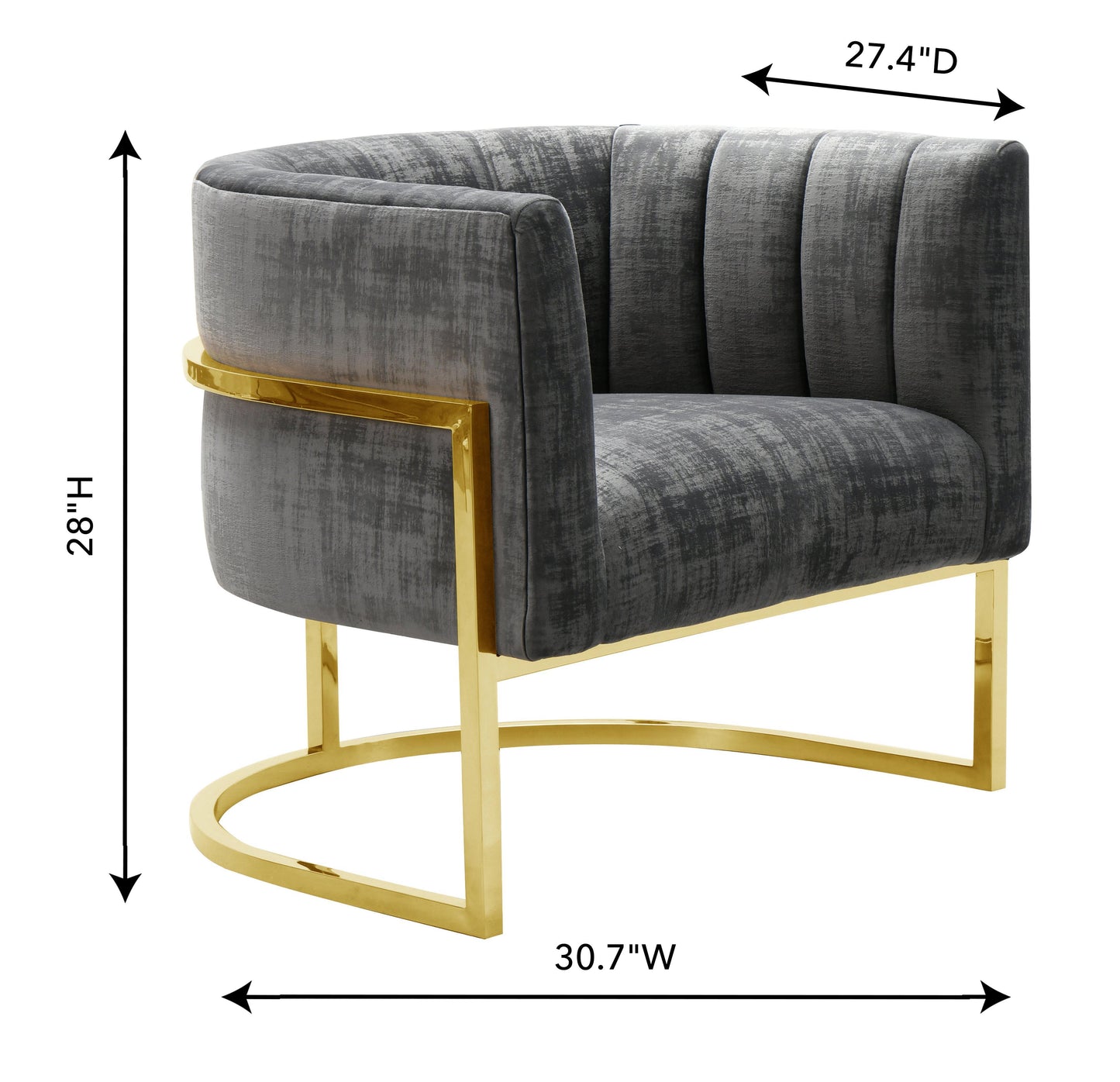 Tov Furniture Magnolia  Slub Grey Chair with Gold Base