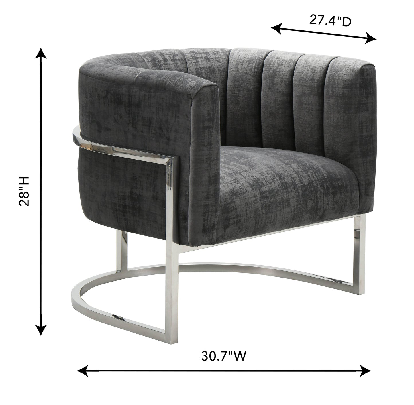 Tov Furniture Magnolia  Slub Grey Chair with Silver Base