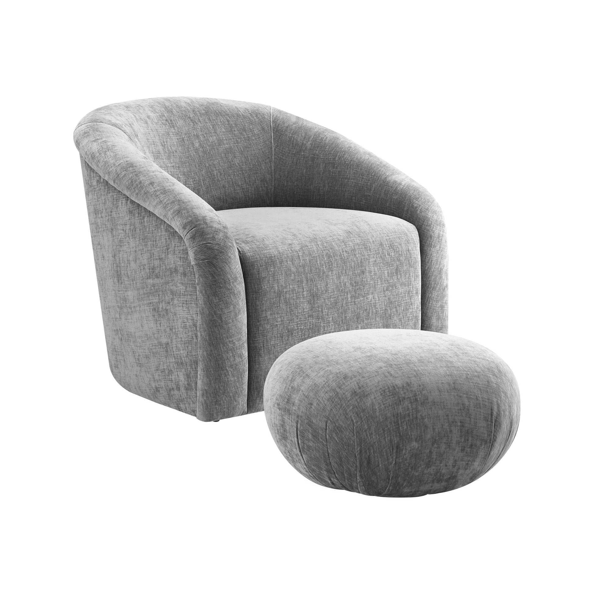 Tov Furniture Boboli Grey Chenille Chair and Ottoman Set