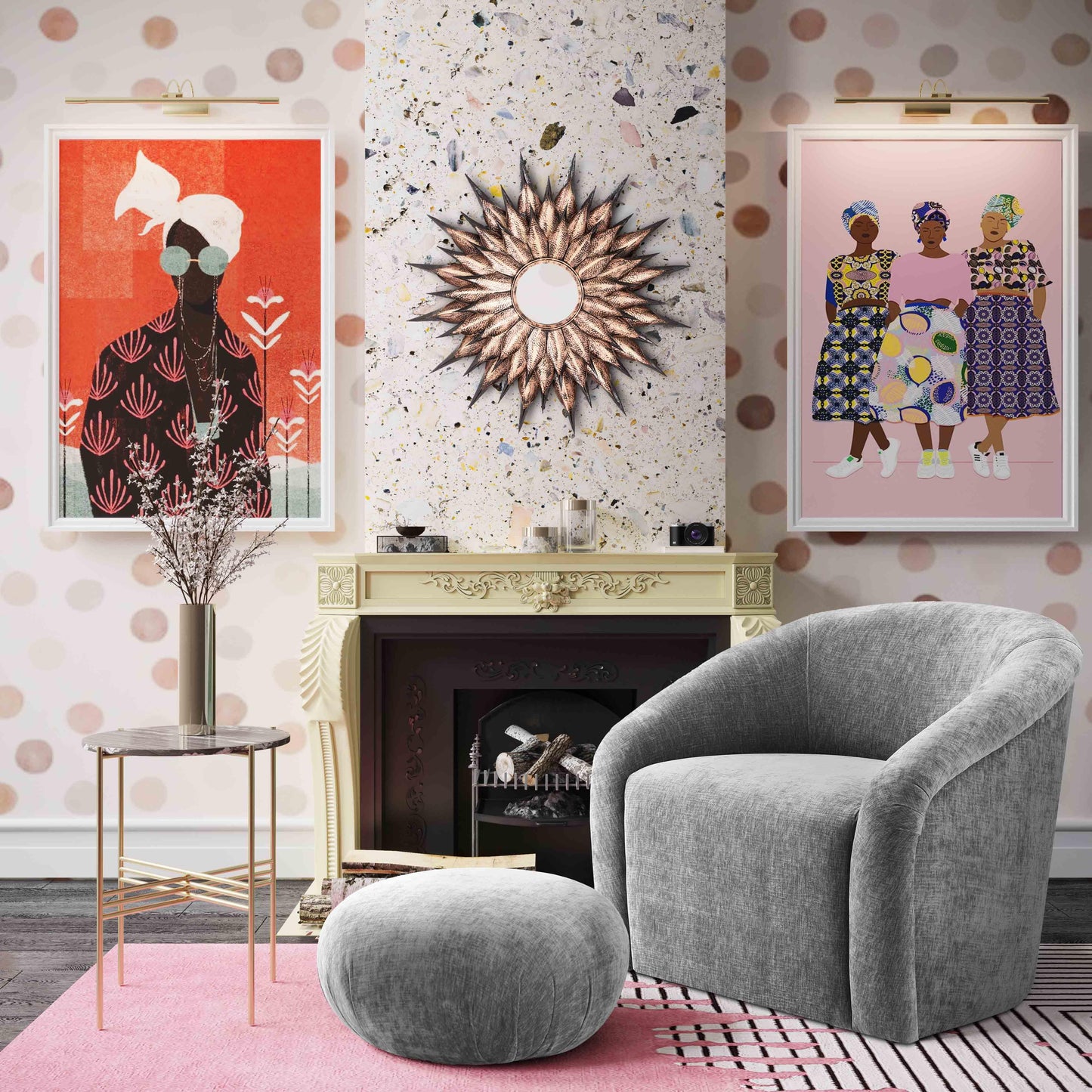 Tov Furniture Boboli Grey Chenille Chair and Ottoman Set