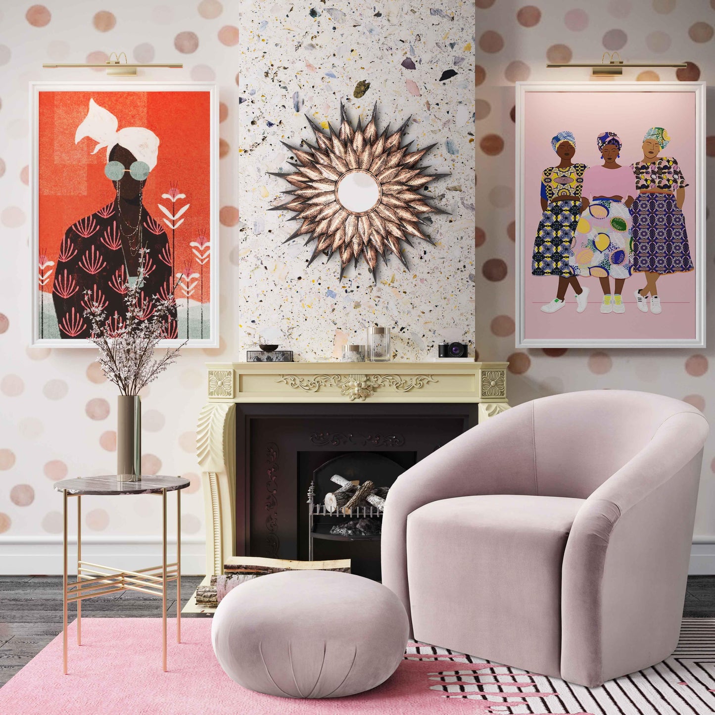 Tov Furniture Boboli Mauve Velvet Chair and Ottoman Set