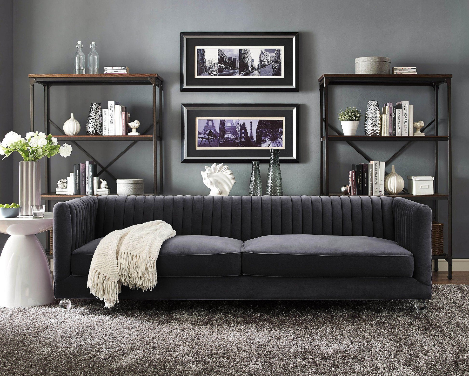 Tov Furniture Aviator Grey Velvet Sofa