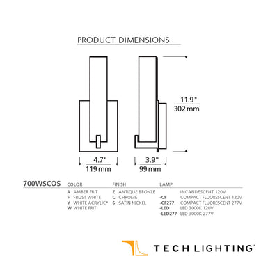 Cosmo 12 inch satin nickel LED wall sconce, ADA compliant hallway lighting, Visual Comfort.