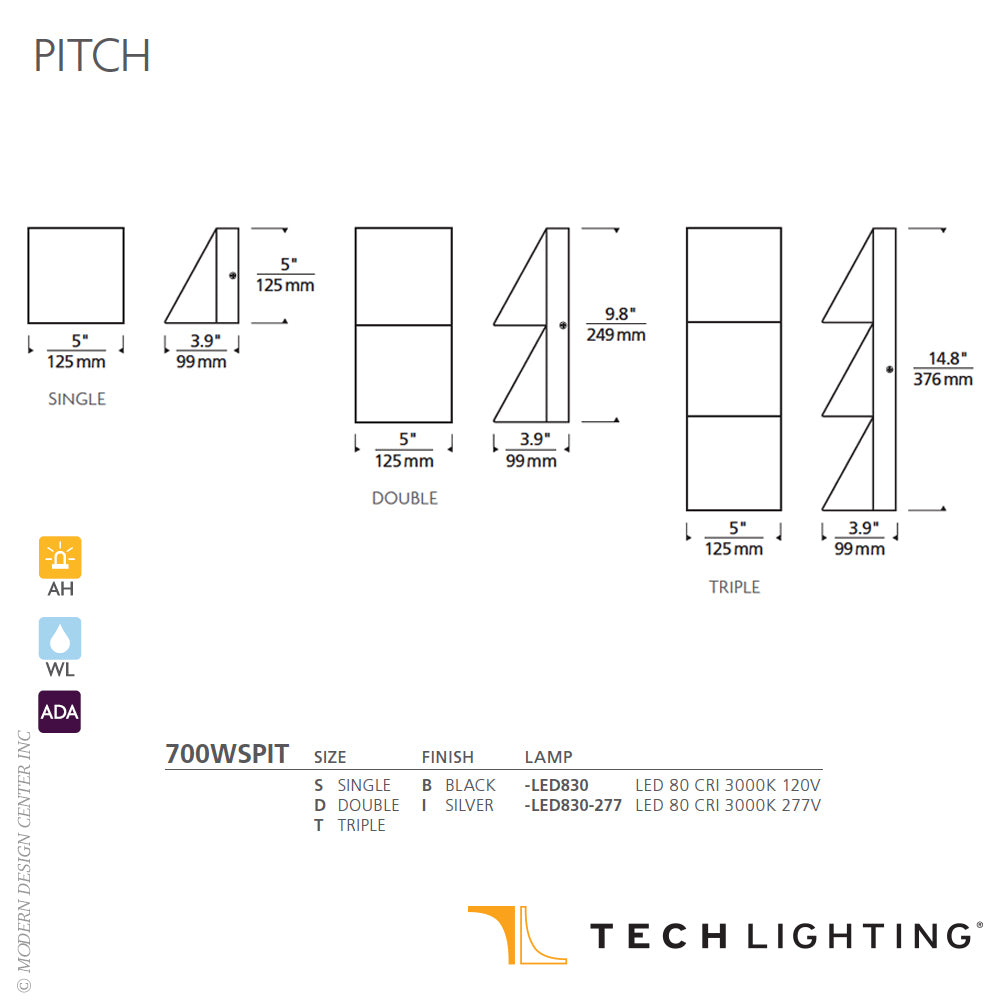 Tech Lighting Pitch Single Wall LED