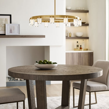 Contemporary round chandelier with 18 LED lights for residential use.