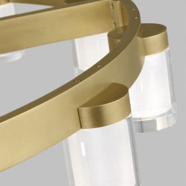 Natural Brass  round LED chandelier with eighteen integrated lights.