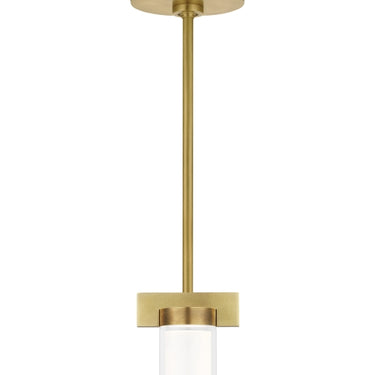 Visual Comfort 700TDESF5 Esfera small LED pendant light with brass accents and black housing for residential dining room.