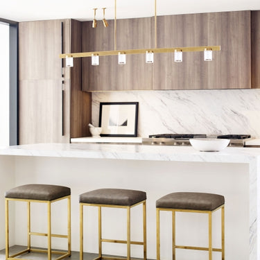 Natural Brass or Black 5-Light Linear Chandelier 60 Inch