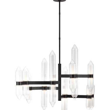 Langston Medium Modern LED Chandelier in Brass or Bronze with Fluted Glass