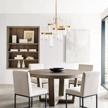 Langston Medium Modern LED Chandelier in Brass or Bronze with Fluted Glass