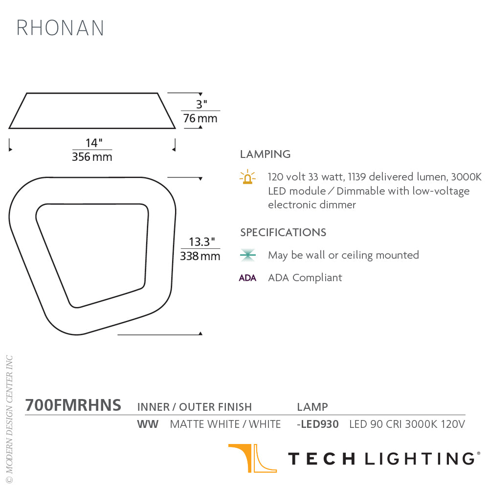 Tech Lighting Rhonan LED Flush Mount Ceiling
