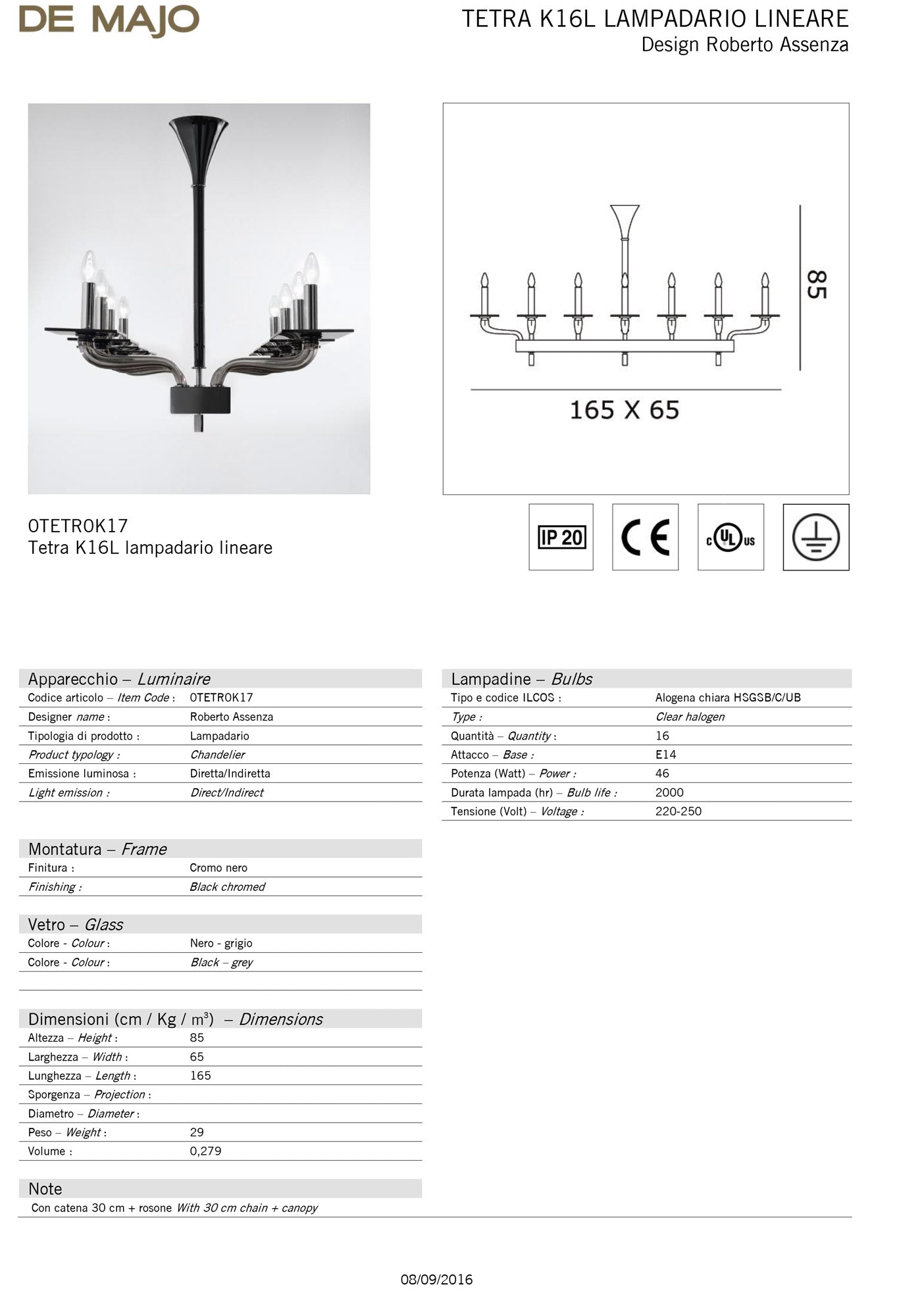 De Majo Tetra K Linear Chandelier