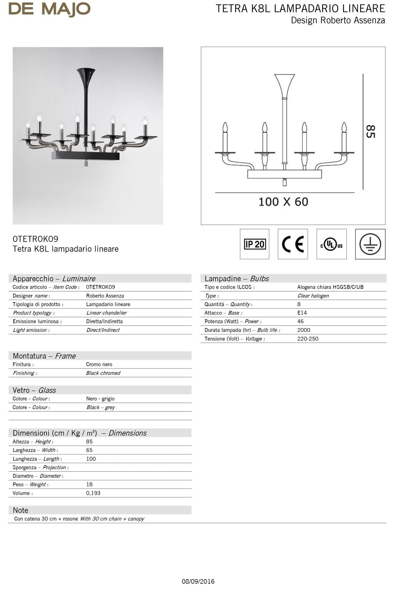 De Majo Tetra K Linear Chandelier