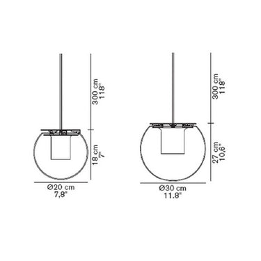 Oluce Globe 828 pendant light providing direct and diffused illumination