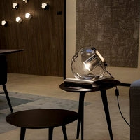 Satin nickel Globe Table Lamp with metal base by Joe Colombo, luxury designer lighting for offices