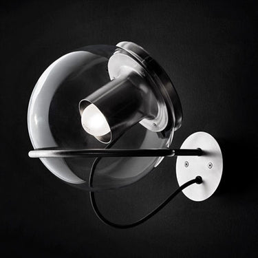 Designer Globe Wall Lamp by Oluce in satin gold with diffused LED light for bedroom walls