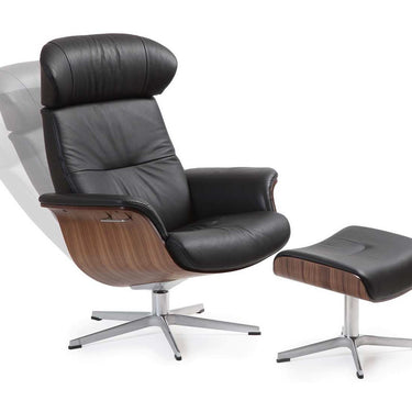 Luxury Fantasy Black Leather Timeout recliner chair with walnut laminated beech frame and swivel function