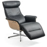 Timeout luxury black leather recliner with footstool and walnut frame by Conform Sweden
