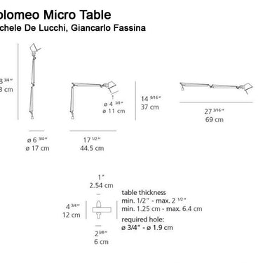 Artemide Tolomeo Micro aluminum task lamp with articulating arm, tiltable head, perfect for home or office lighting