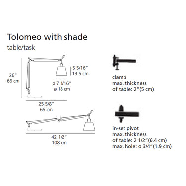 Tolomeo table lamp with parchment shade and clamp base, ideal for bedroom reading or professional desk lighting