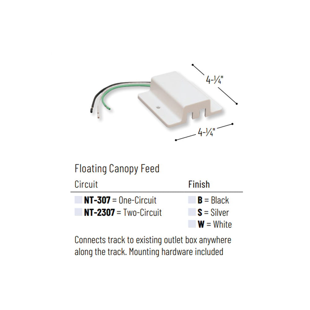Nora Lighting Two Circuit Track, Floating Canopy Feed