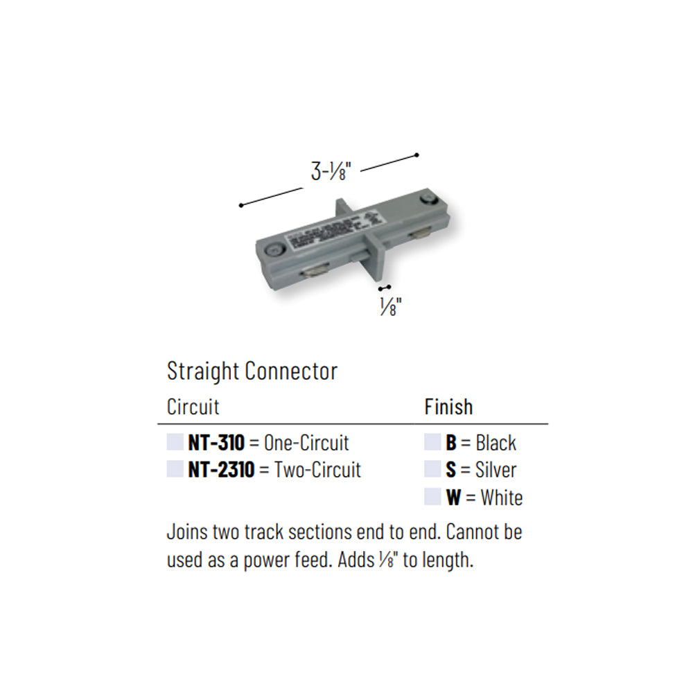 Nora Lighting Two Circuit Track, Straight Connector (Seamless)