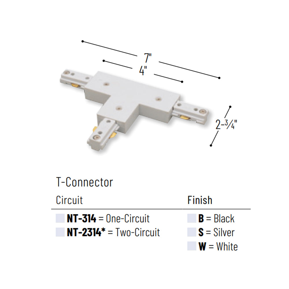 Nora Lighting Two Circuit Track, "T" Connector