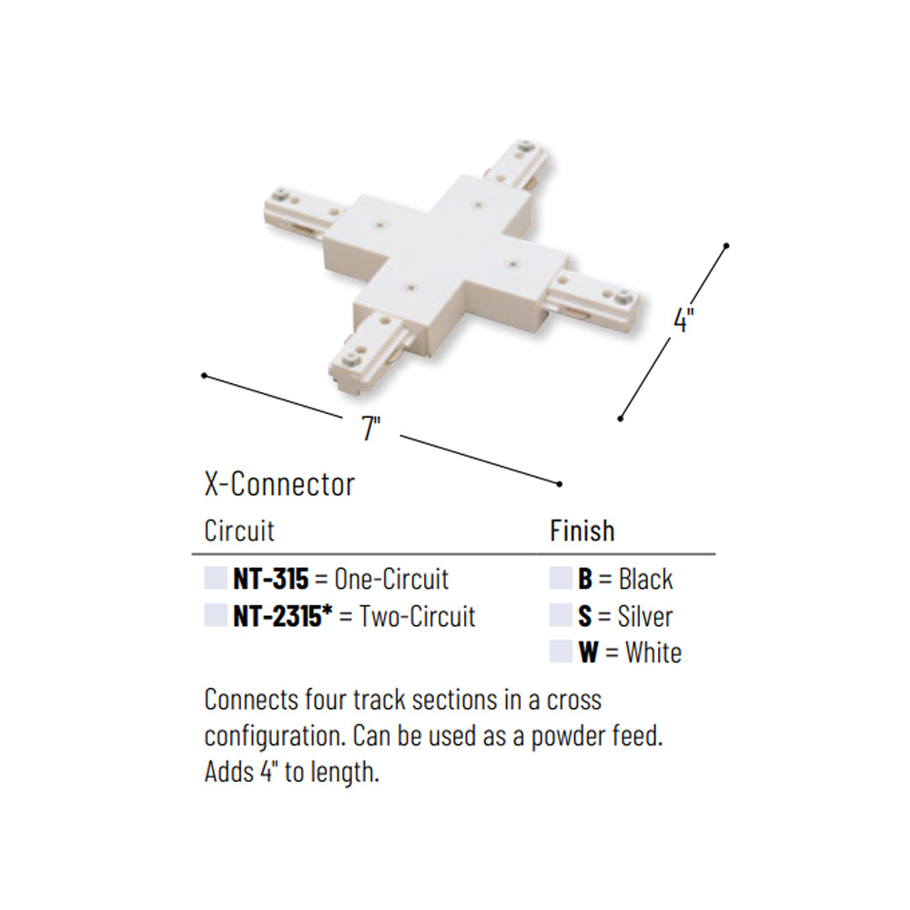 Nora Lighting Two Circuit Track, "X" Connector