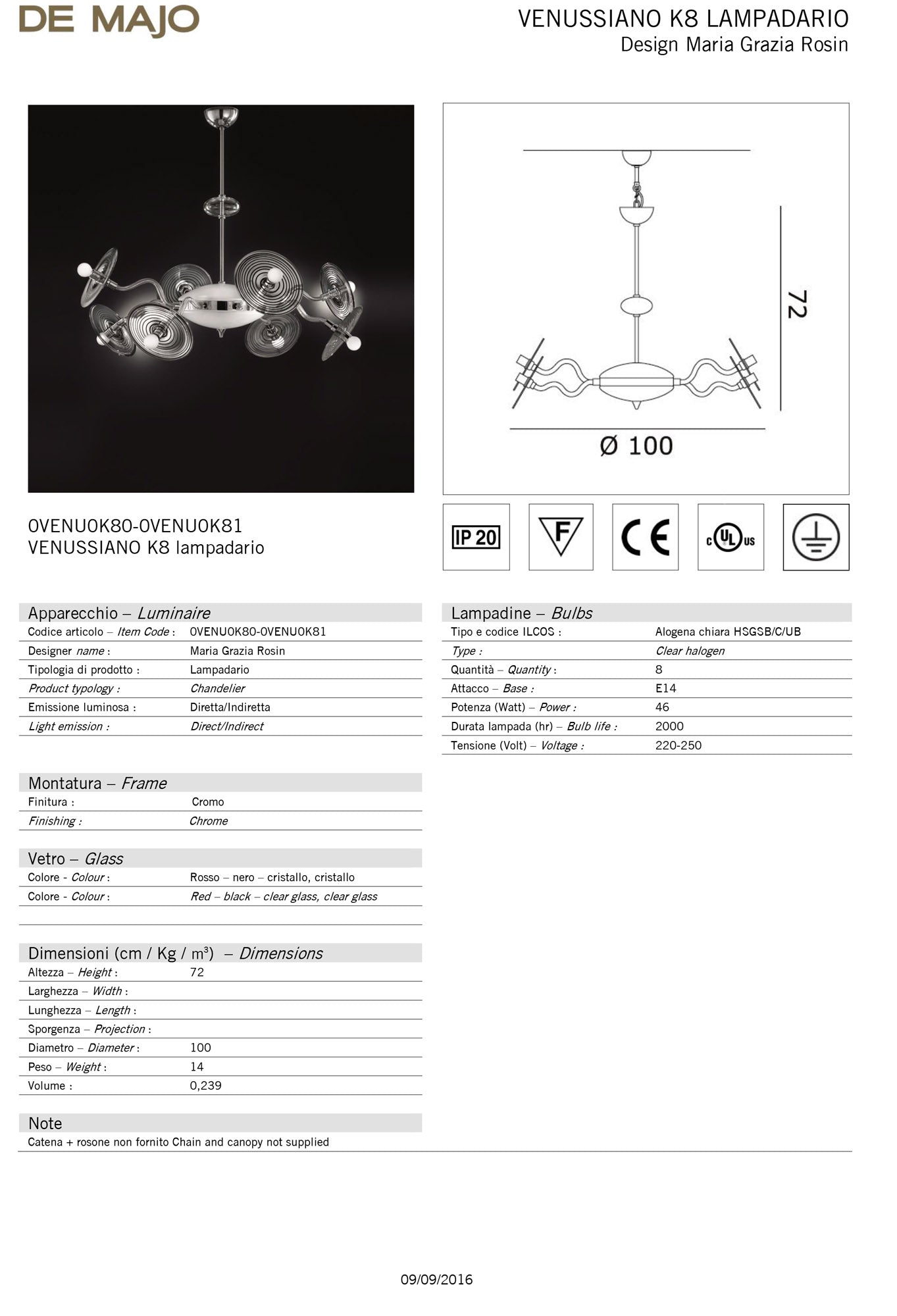 De Majo Venussiano K Chandelier