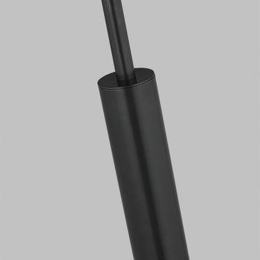 Modern dark bronze Ebell pendant, warm LED, living room.