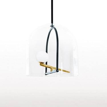 Elegant Yanzi suspension lamp in brass and blown glass for hallways, hotels, and upscale interiors