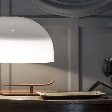 Oluce Zanuso 275 table lamp in nut brown with wide circular base
