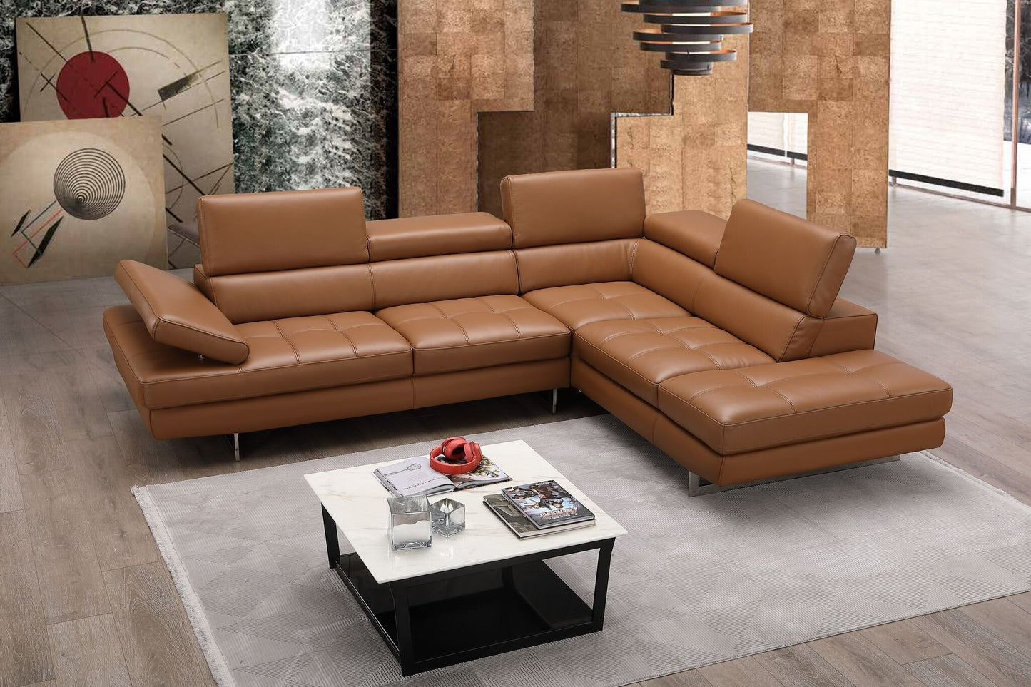 A761 Italian Leather Sectional Sofa Caramel RHF by JM