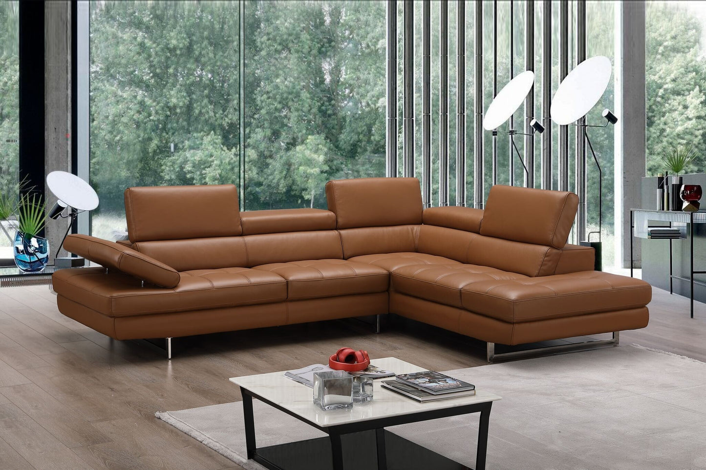 A761 Italian Leather Sectional Sofa Caramel RHF by JM