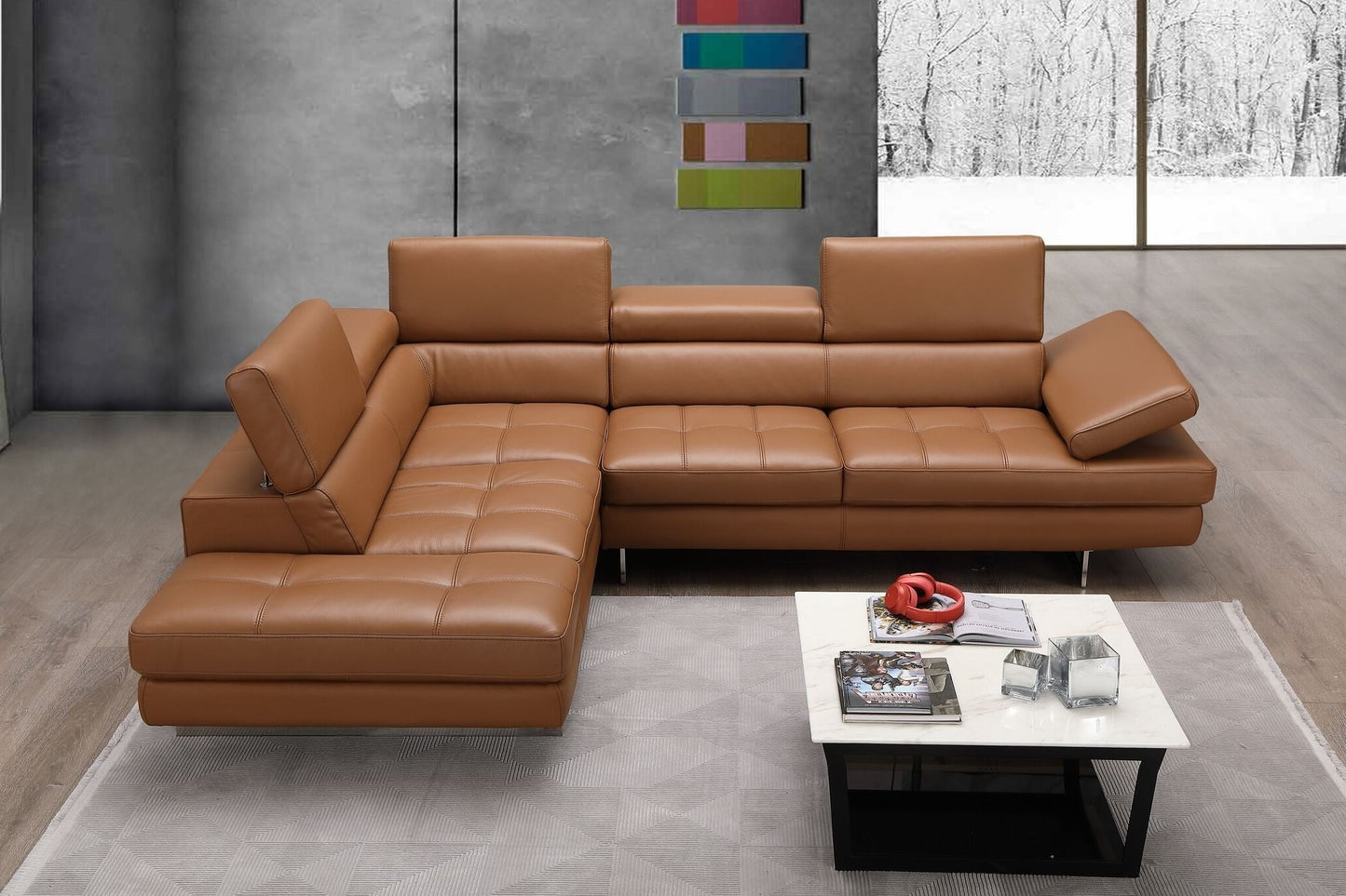 A761 Italian Leather Sectional Sofa Caramel LHF by JM