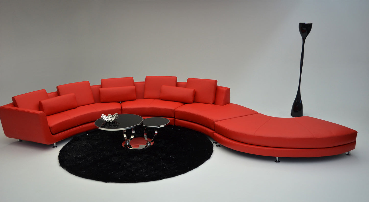 VIG Furniture Divani Casa A94 Red Leather Curved Sectional Sofa Ottoman