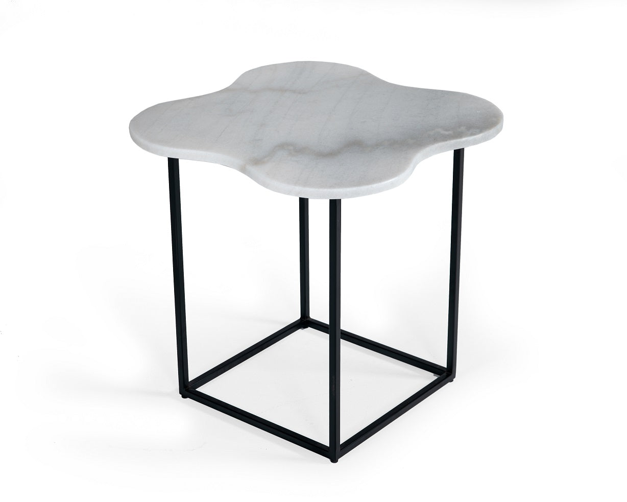 VIG Furniture Modrest Aleidy White Marble Black Metal End Table