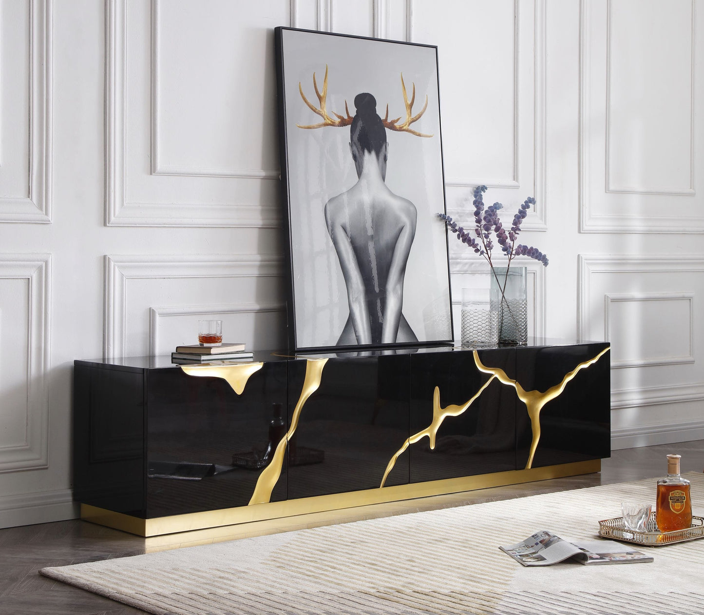 VIG Furniture Modrest Aspen Black Gold TV Stand