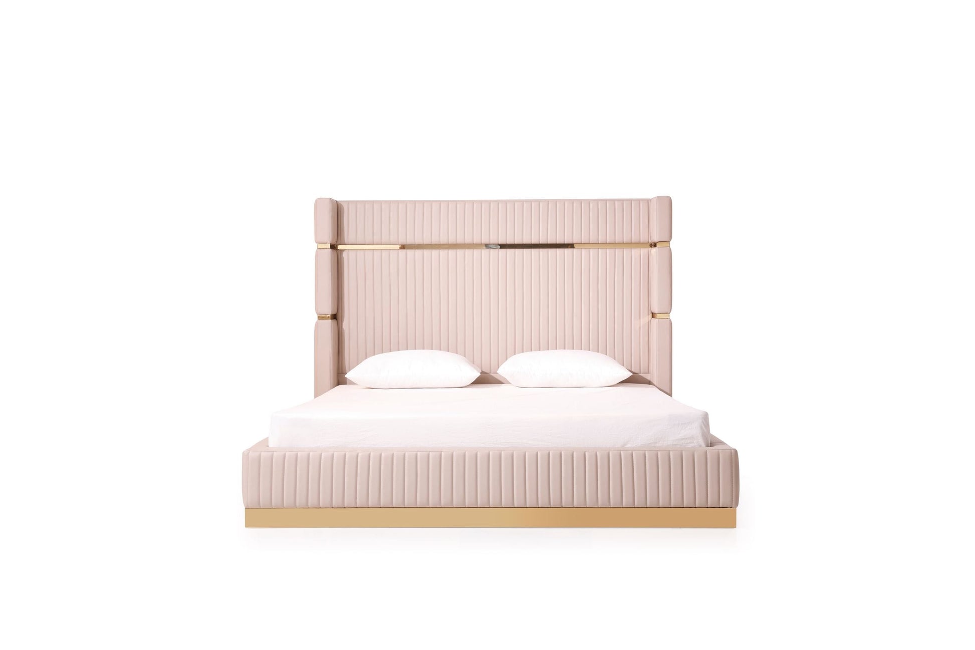 VIG Furniture Modrest Aspen Beige Rose Gold Bed Nightstands