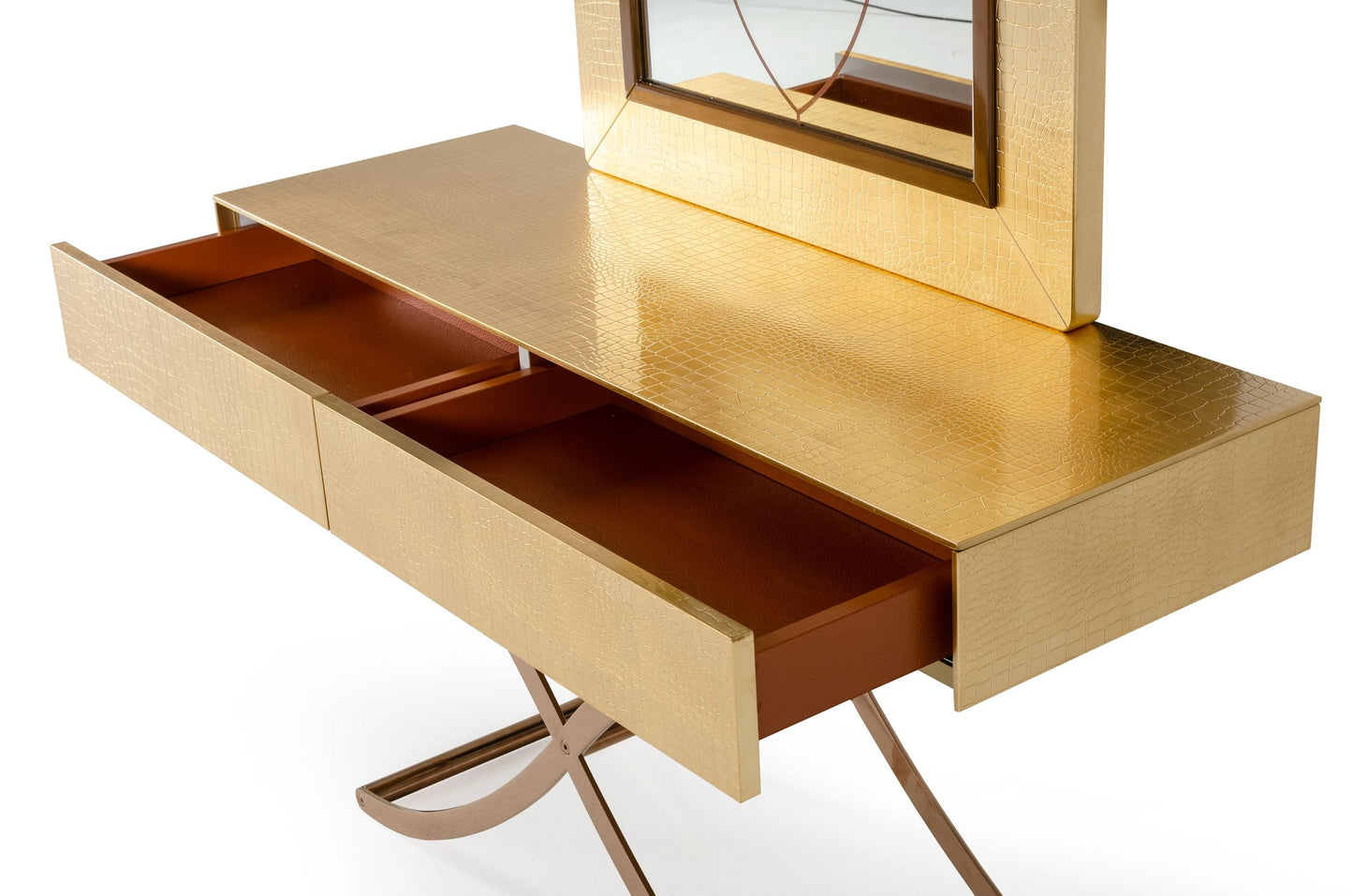 VIG Furniture AX Aversa Gold Crocodile Console Table Mirror