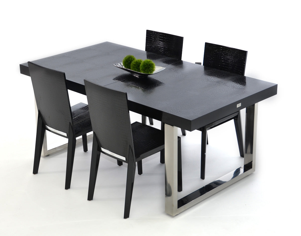 VIG Furniture AX Skyline Black Crocodile Lacquer Extendable Dining Table