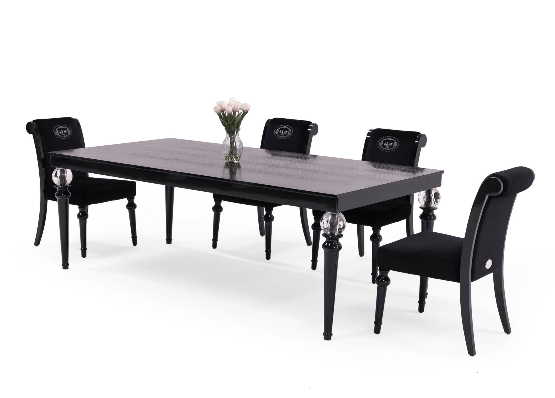 VIG Furniture AX Baccarat Black Crocodile Lacquer Crystal Dining Table