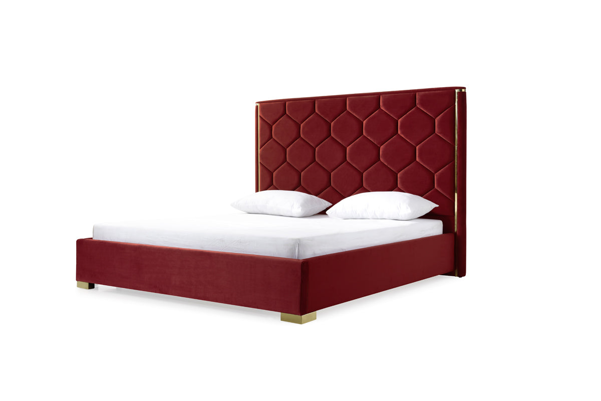 VIG Furniture Modrest Janet Red Velvet Gold Bed