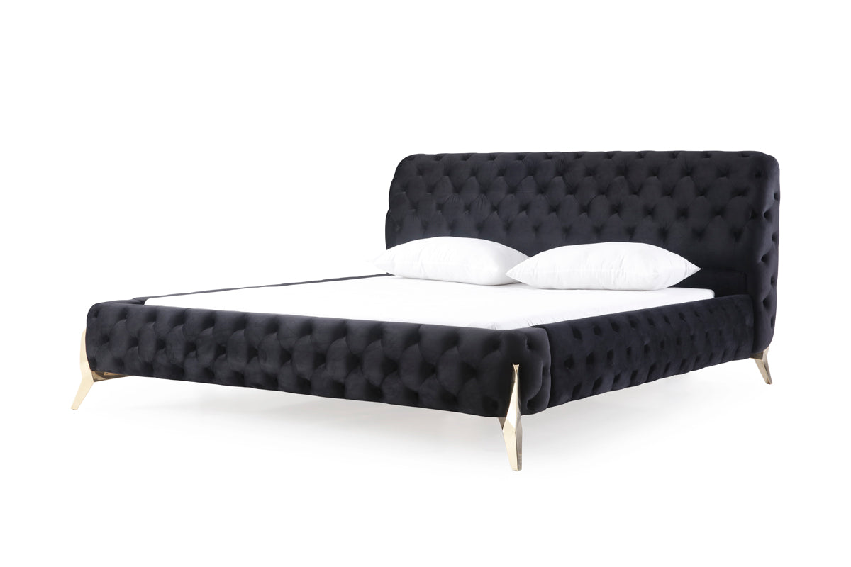 VIG Furniture Modrest Legend Black Velvet Gold Bed