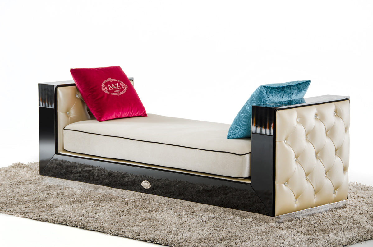 VIG Furniture AX Bellagio Black Crocodile Beige Fabric Chaise