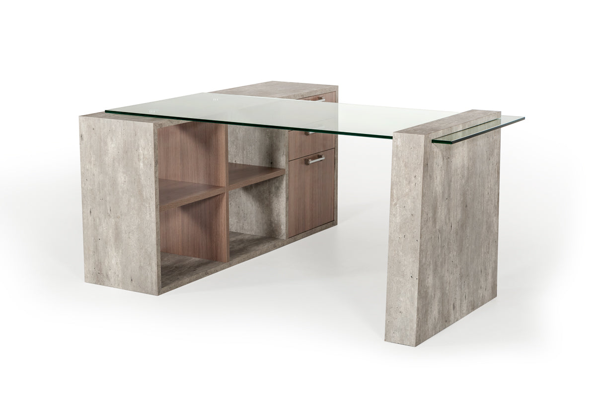 VIG Furniture Nova Domus Boston Glass Faux Concrete Desk
