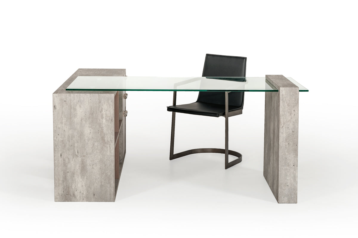 VIG Furniture Nova Domus Boston Glass Faux Concrete Desk