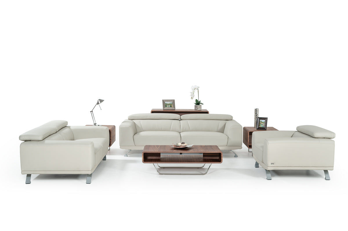 VIG Furniture Divani Casa Brustle Light Grey Leather Sofa Set